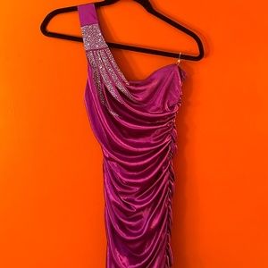 Purple One Shoulder Satin Dress M